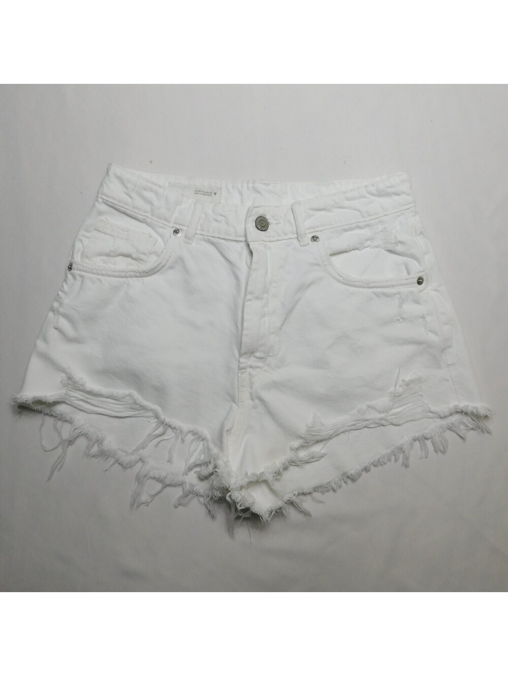 Zara Womens Size 6 White Denim Shorts High Waisted Distressed Frayed Hem Cotton